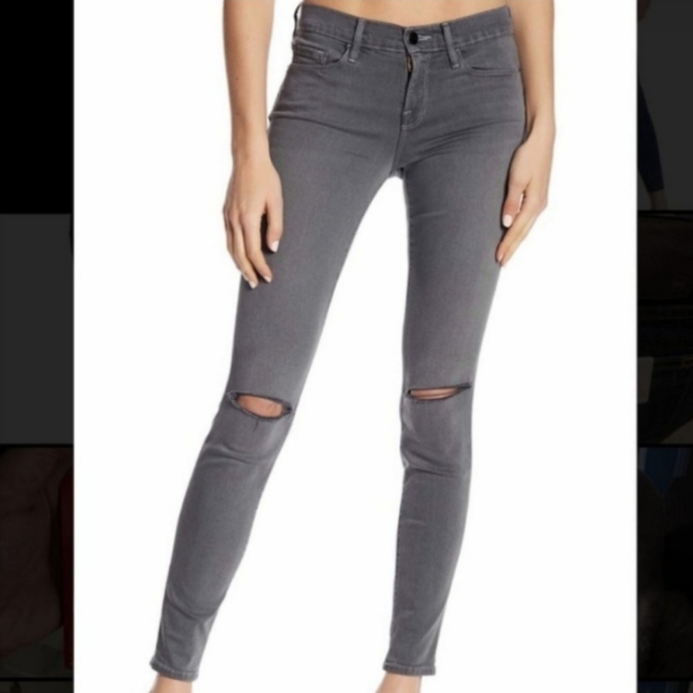 Frame Skinny Raw Hem Grey Jeans